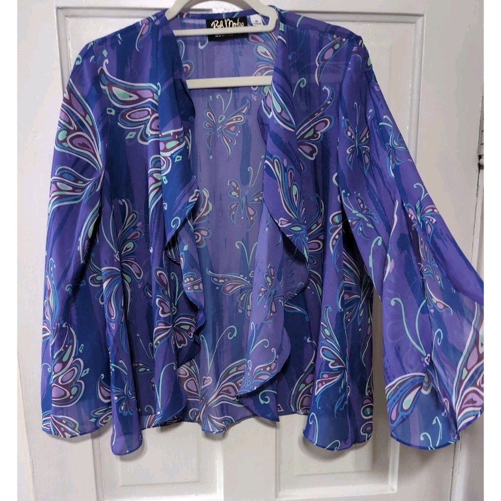 Bob Mackie Wearable Art Sheer Purple Butterfly Cardigan Jacket Women's M(1286)